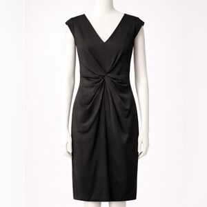 NWOT Donna Karan Black Midi Dress with Gorgeous Front Draping Detail